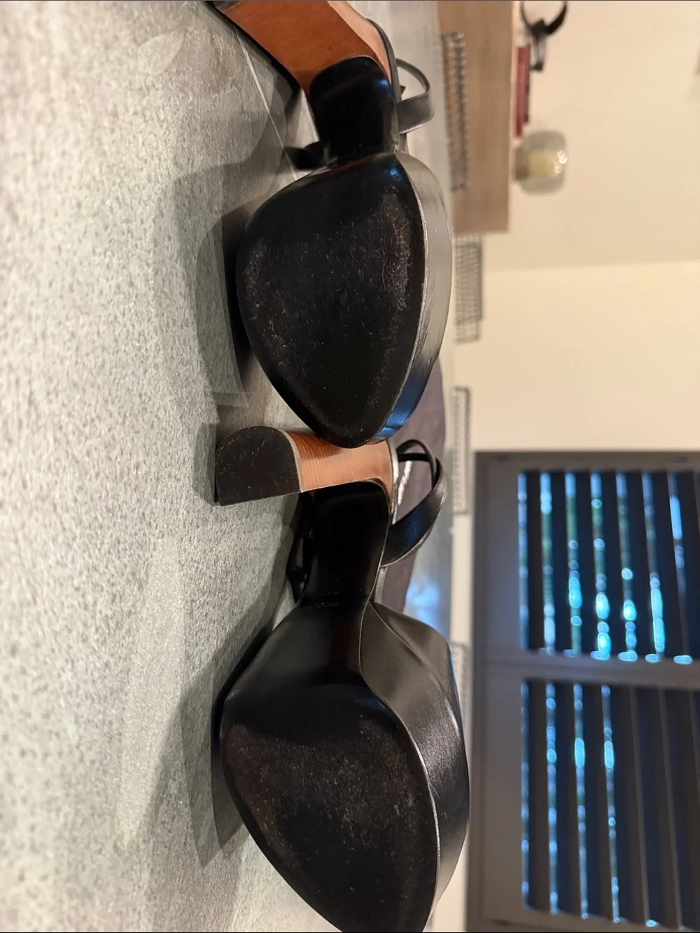 Saint Laurent Black Leather Platform Slingback Sandals with Brown Block Heel